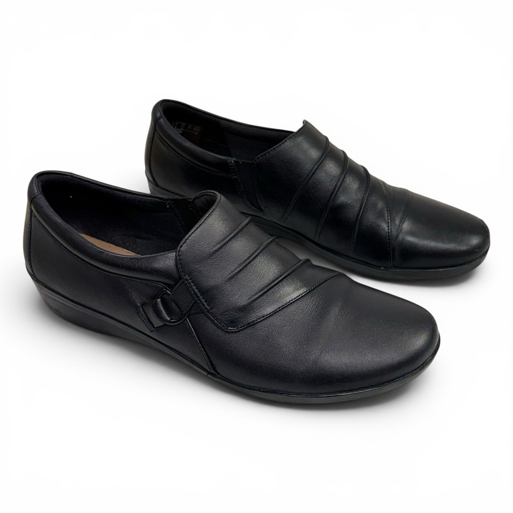 Clarks Collection Everlay HEIDI Loafers Size 9.5 M Black Leather Slip-On Shoes